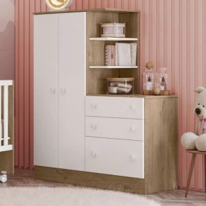 Roupeiro Cômoda Infantil Doce Sonho Carvalho/Branco