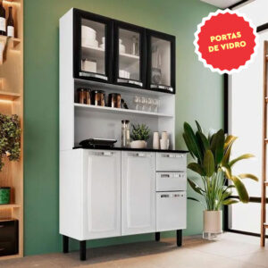Armário Aço Pratika 6p/2g Branco/Preto