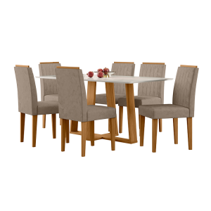 CONJ MESA RETANGULAR RUBI 1,60 C/VD 6C ANA - NEW CEVAL