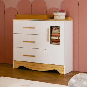 COMODA INFANTIL CLARA 1P/ 3G C/DETALHE PORTA - PEROBA