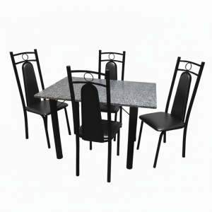 CONJ MESA GRANITO 115X75 4C 1014 TUBULAR PRETO - THAIS MOVEIS