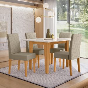 CONJ MESA RETANGULAR KATE TAMPO VIDRO 120X90 C/4 CAD JADE - POLIMAN