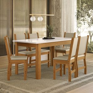 CONJ MESA RETANGULAR BELLAGIO 150X80 C/6 CAD CLARA - POLIMAN