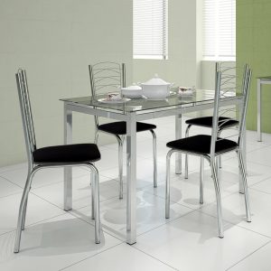 CONJ MESA RETANGULAR ORNATA 4C ÁGATA  TAMPO VIDRO -  TUBFORM