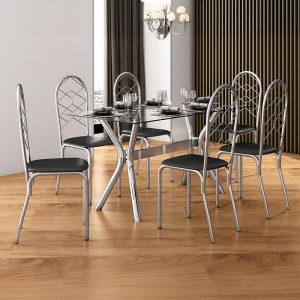MESA RETANGULAR LEON 6C NICE TAMPO VIDRO  TUBFORM