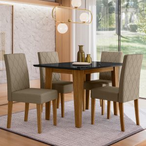 CONJ MESA RETANGULAR KATE TAMPO VIDRO 120X90 C/4 CAD JADE - POLIMAN