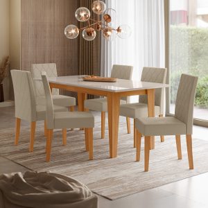 CONJ MESA RETANGULAR LIZ TAMPO VIDRO 160X90 C/6 CAD JADE - POLIMAN