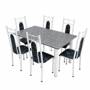 CONJ MESA GRANITO 150X75 6C 1014 TUBULAR BRANCO - THAIS MOVEIS