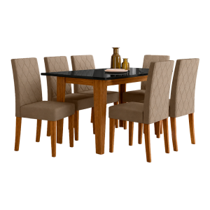 CONJ MESA RETANGULAR LIZ TAMPO VIDRO 160X90 C/6 CAD JADE - POLIMAN