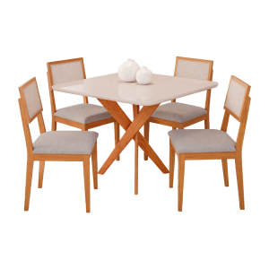CONJ MESA QUADRADA 95X95  C/VIDRO CACAU 4C ENCANTO - CIMOL