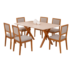 CONJ MESA RETANGULAR C/VIDRO 180X90 CACAU 6C ENCANTO - CIMOL