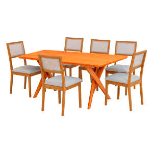 CONJ MESA RETANGULAR 180X90 CACAU 6C ENCANTO - CIMOL