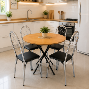 CONJ MESA REDONDA MADRI TAMPO MDF  C/ 4C SAFIRA - TUBFORM